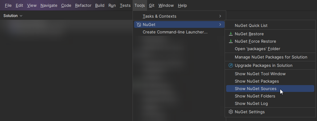Show NuGet Sources tab in Rider