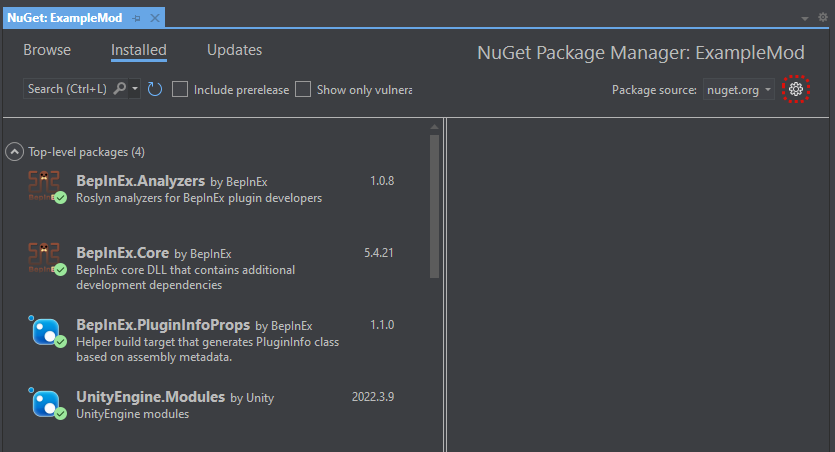 Show NuGet Project Settings in Visual Studio